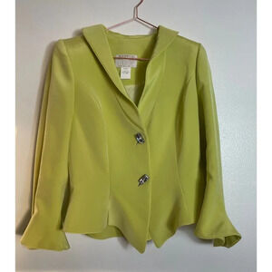 Manzoni Couture Womens Notch Collared Silk Blazer Jacket Neo Green 12
